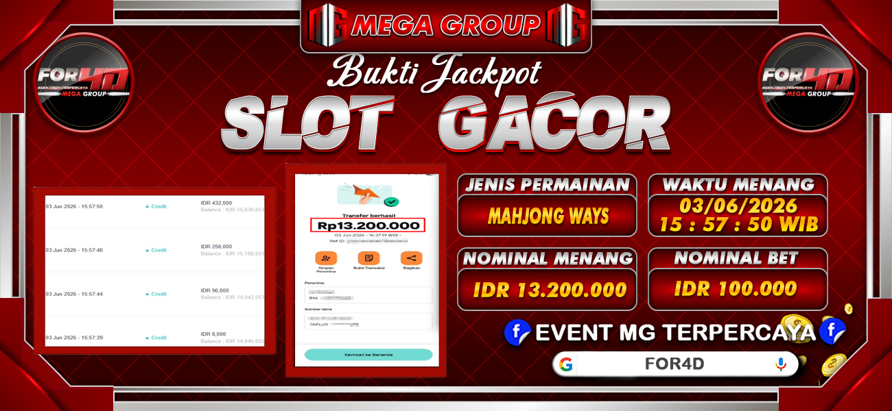 Bukti JP situs For4D hari Rabu, 03 Juni 2026