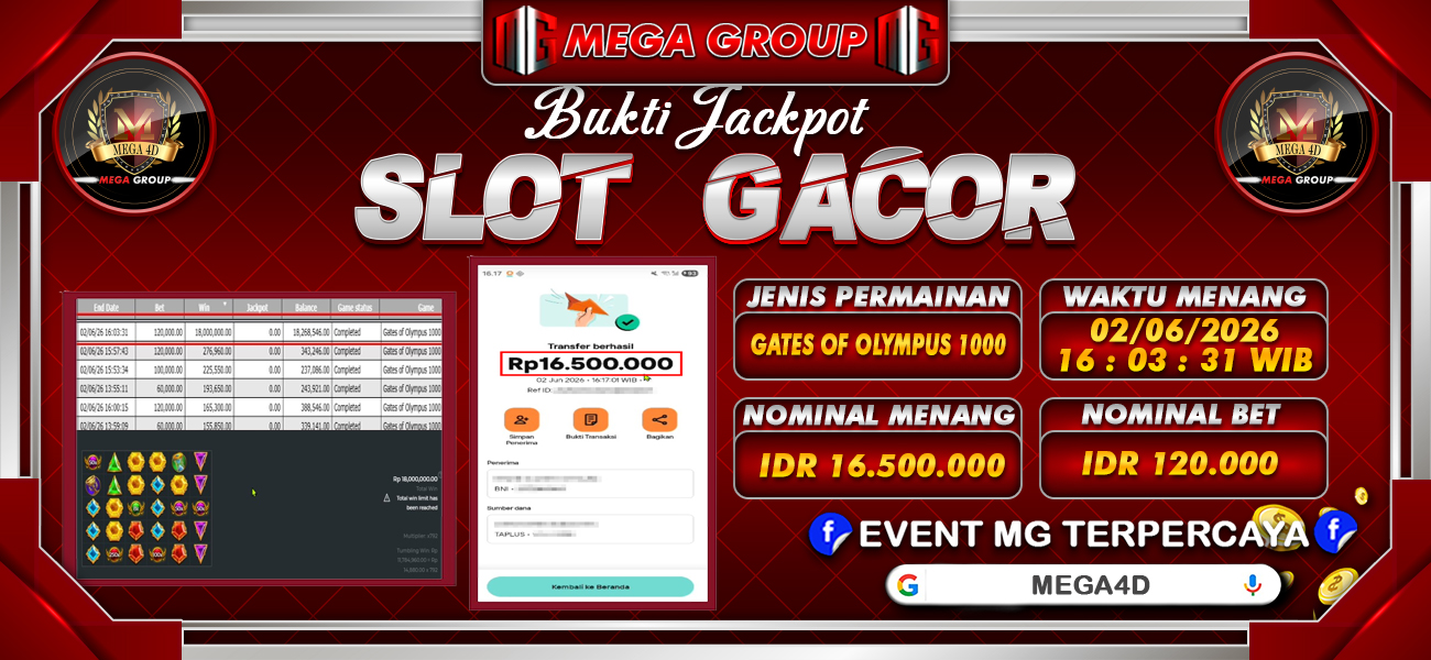 Bukti JP situs Mega4D hari Selasa, 02 Juni 2026
